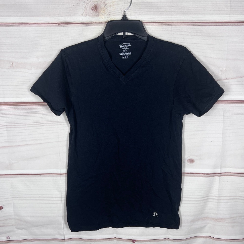 Original Penguin V-Neck Tee Mens Small Black Slim Fit Cotton Short Sleeve Basic